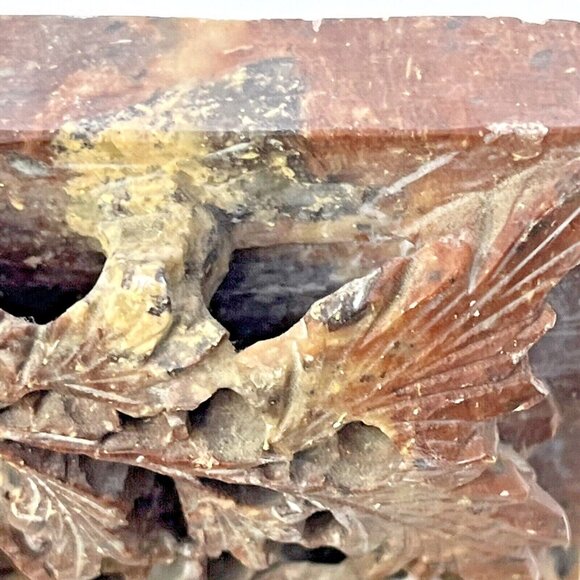 Handcarved Soapstone  Flower Pot & Peacock Reddish Brown Bookend MCM - Picture 10 of 15